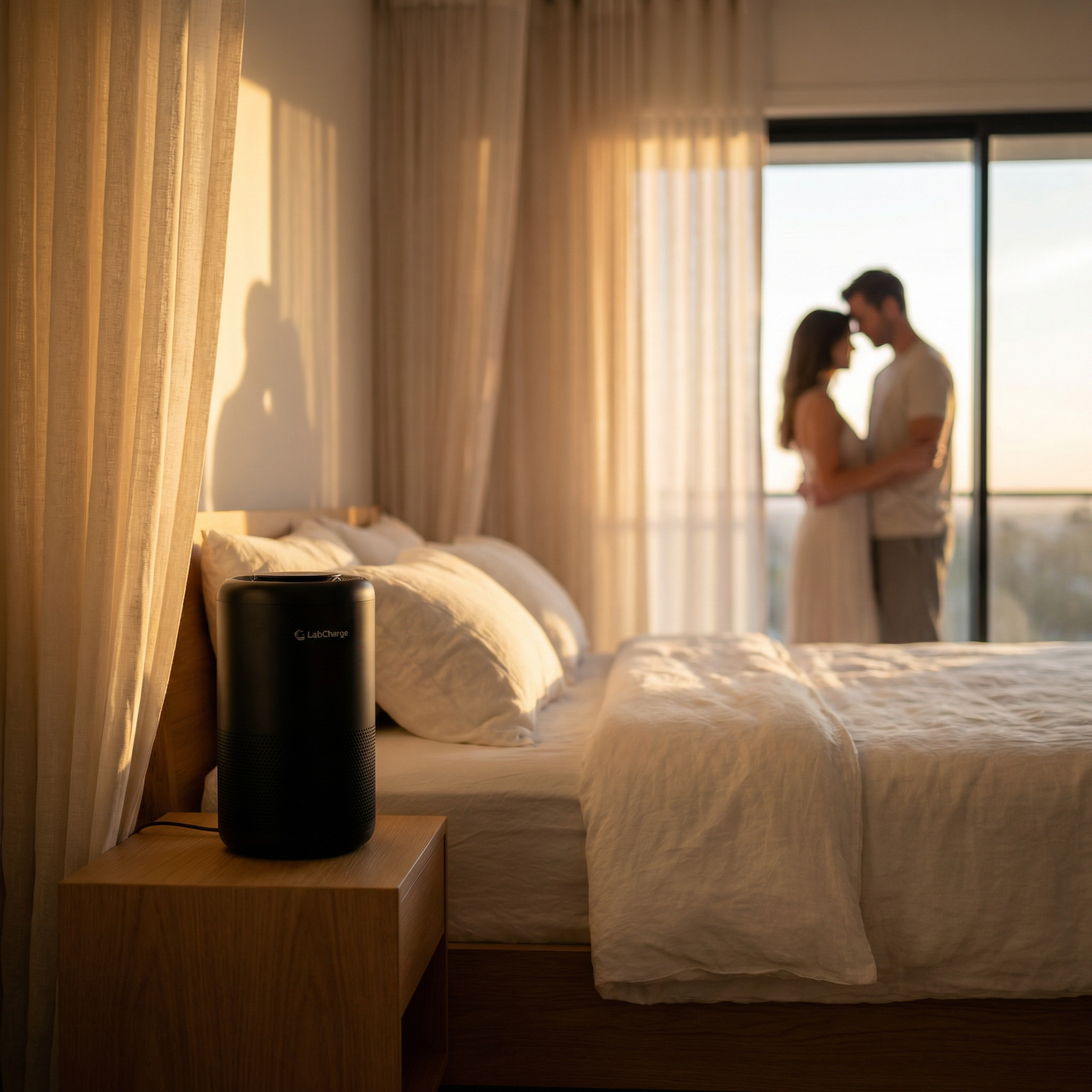 LabCharge purifier in a peaceful bedroom